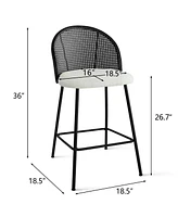 Set of 2 Rattan Back Counter Stools, Modern Boucle Bar Stools with Metal Legs for Kitchen Island-Maison