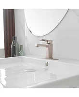 Single Hole Single-Handle Low-Arc Bathroom Faucet Water-Saving Vanity With Drain Kit In Brushed Gold