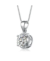 Sterling Silver White Gold Plated Cubic Zirconia Round Stud Style Necklace