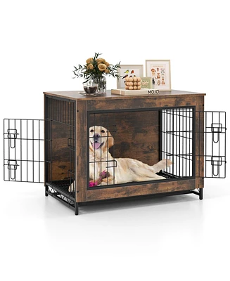 Double Lockable Doors Dog Crate Furniture with Removable Pull-out Tray – Elegant and Practical Pet Crate