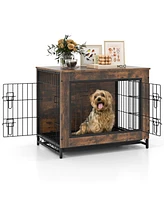 Double Lockable Doors Dog Crate Furniture with Removable Pull-out Tray – Elegant and Practical Pet Crate