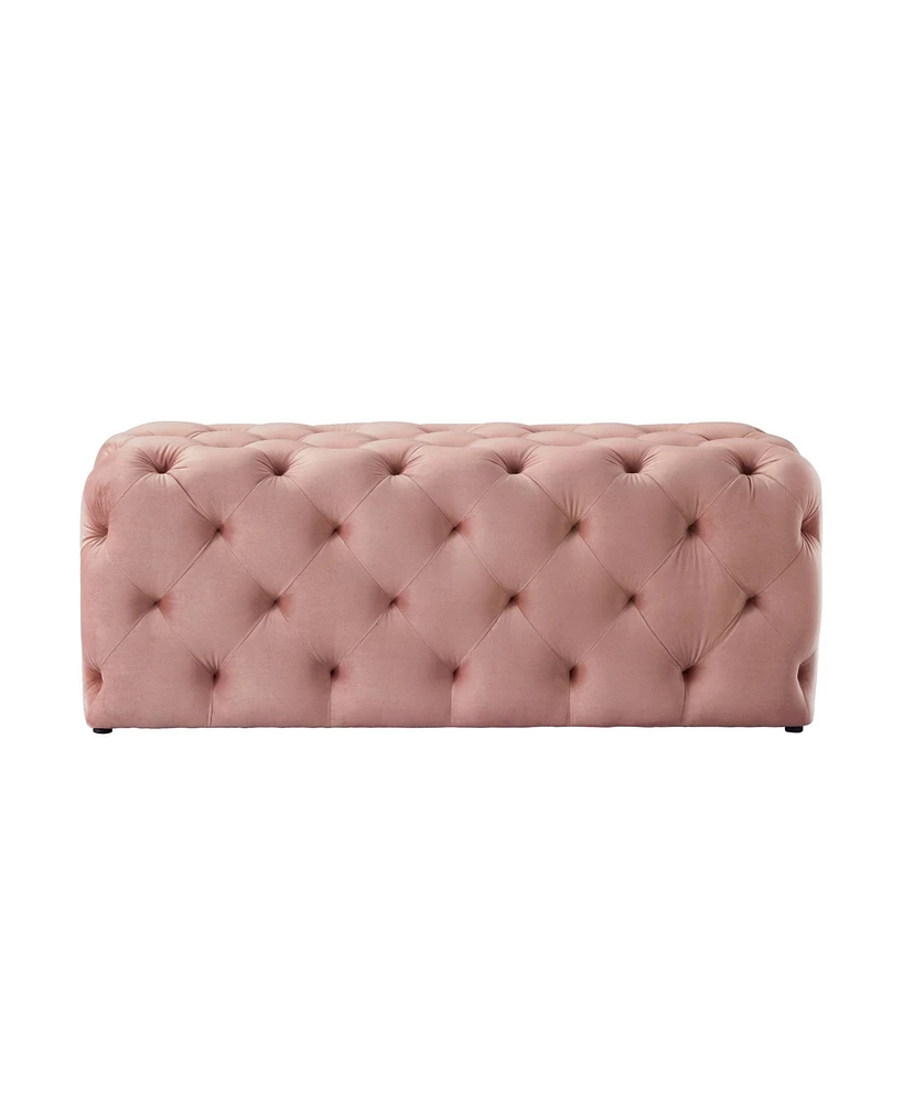 48" Blush And Black Upholstered Velvet Bench