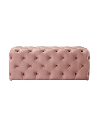 48" Blush And Black Upholstered Velvet Bench