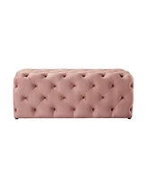 48" Blush And Black Upholstered Velvet Bench