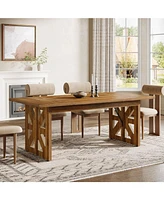 Tribesigns 62.4" Farmhouse Dining Table for 4-6 People, Rectangular Wooden Kitchen Dinner Table with Double Robust Pedestal for Dining Room, Living Ro