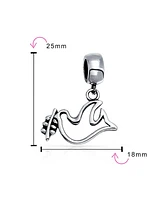 Bling Jewelry Set of 2 Inspirational World Peace Sign & Dove Dangle Charm Bead Sterling Silver for European Bracelets