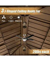 10x14FT Cedar Wood Gazebo, Solid Wood Hardtop Gazebo with Galvanized Steel Double Roof, Netting & Curtains, Outdoor Gazebo for Patio, Backyard, Deck,