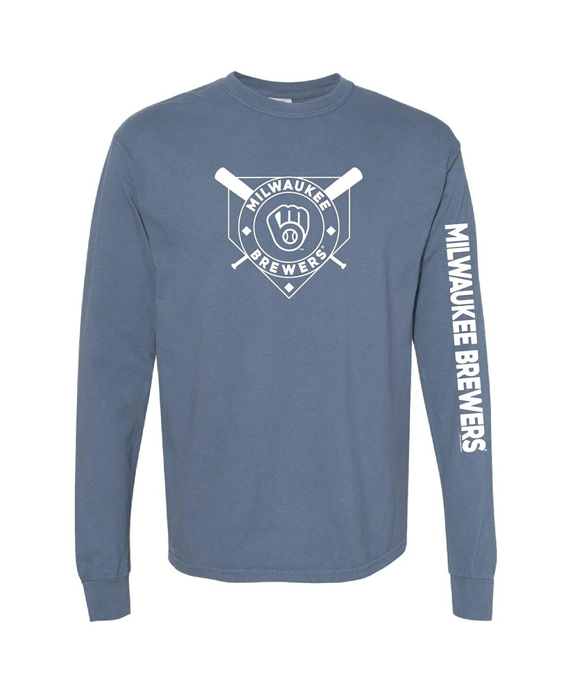 Soft As A Grape Women's Navy Milwaukee Brewers Pigment Dye Long Sleeve T-Shirt