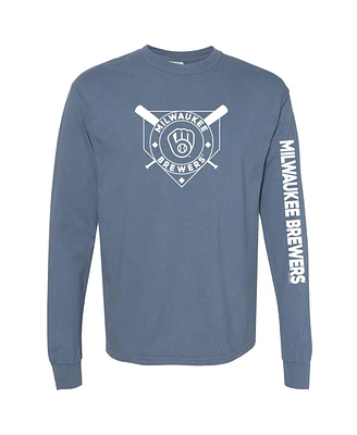 Soft As A Grape Women's Navy Milwaukee Brewers Pigment Dye Long Sleeve T-Shirt