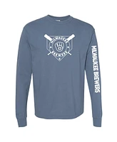 Soft As A Grape Women's Navy Milwaukee Brewers Pigment Dye Long Sleeve T-Shirt