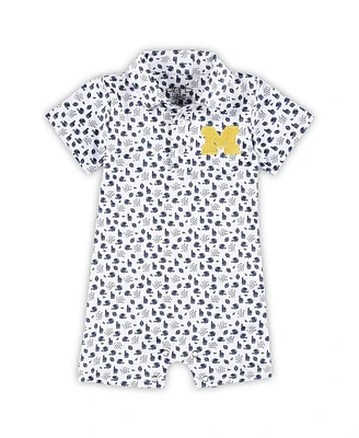 Garb Baby Boys and Girls White Michigan Wolverines Earnest Polo Romper