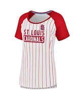 Fanatics Women's White St. Louis Cardinals Cooperstown Collection Iconic Pinstripe Raglan Scoop Neck T-Shirt