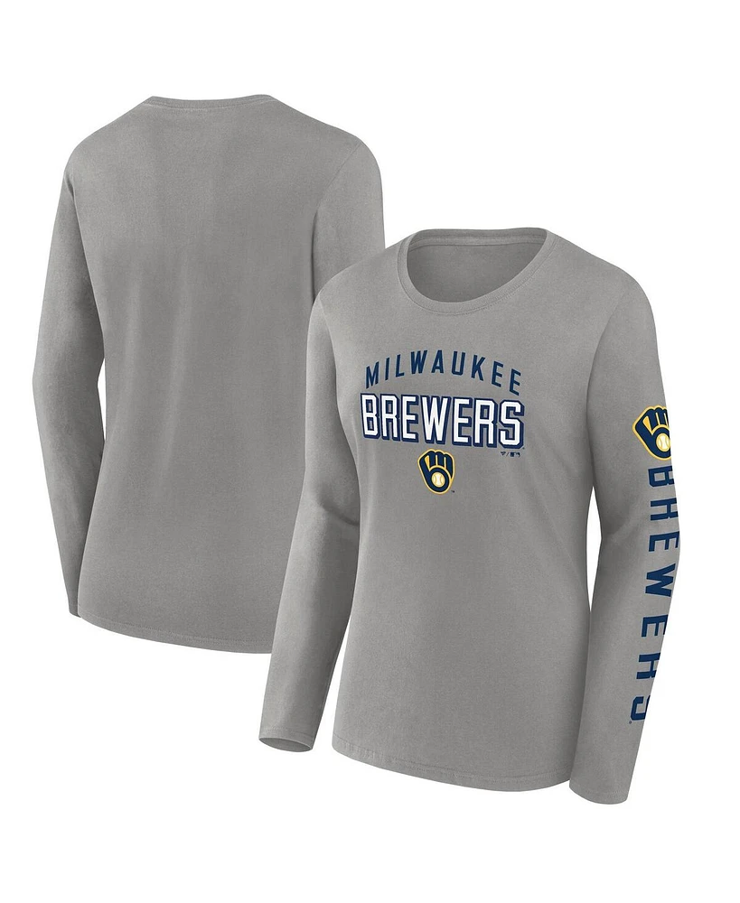 Fanatics Women's Gray Milwaukee Brewers Team Long Sleeve T-Shirt