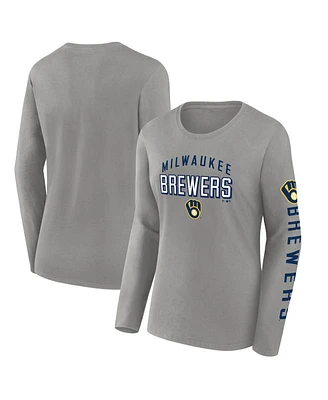 Fanatics Women's Gray Milwaukee Brewers Team Long Sleeve T-Shirt