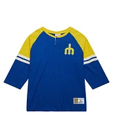 Mitchell & Ness Men's Royal Seattle Mariners Cooperstown Collection Legendary Raglan Slub Henley 3/4-Sleeve T-Shirt