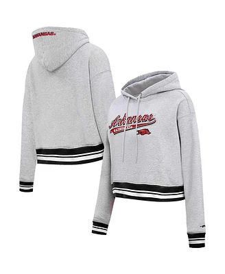 Pro Standard Women's Heather Gray Arkansas Razorbacks Script Tail Fleece Cropped Pullover Hoodie