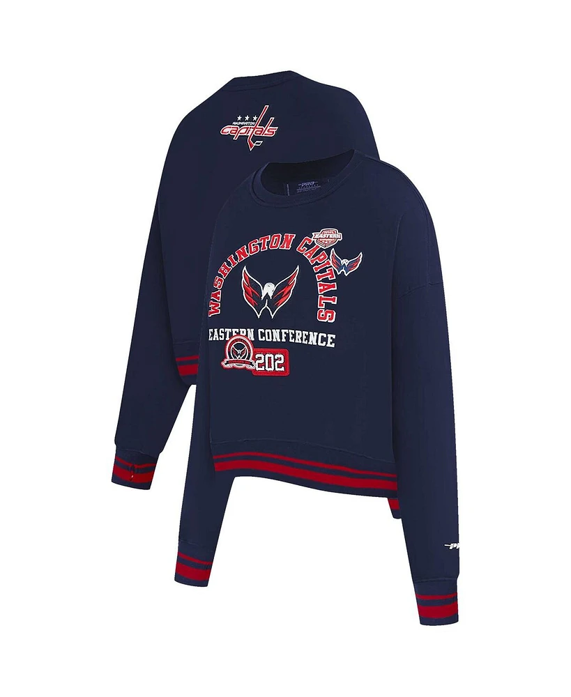Pro Standard Women's Navy Washington Capitals Area Code Cropped Pullover Sweatshirt