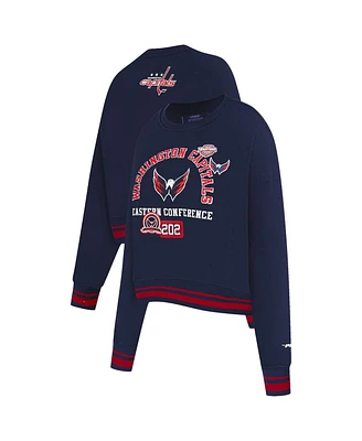 Pro Standard Women's Navy Washington Capitals Area Code Cropped Pullover Sweatshirt