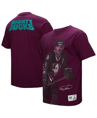 Mitchell & Ness Men's Teemu Selanne Purple Anaheim Ducks Ultimate Player Vintage Logo T-Shirt