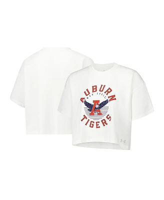 Under Armour Women's Cream Auburn Tigers Iconic Heavyweight Soft Boxy Cropped T-Shirt