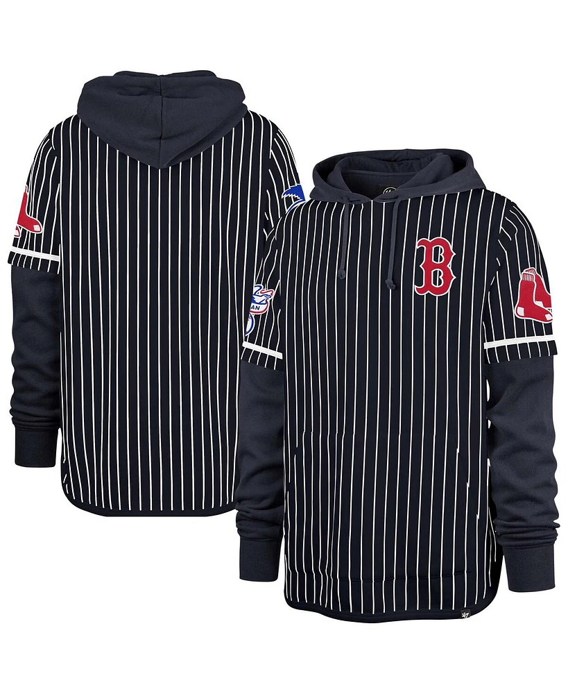 '47 Brand Men's Navy Boston Red Sox Pinstripe Double Header Pullover Hoodie