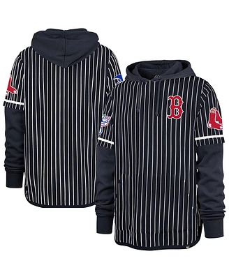 '47 Brand Men's Navy Boston Red Sox Pinstripe Double Header Pullover Hoodie