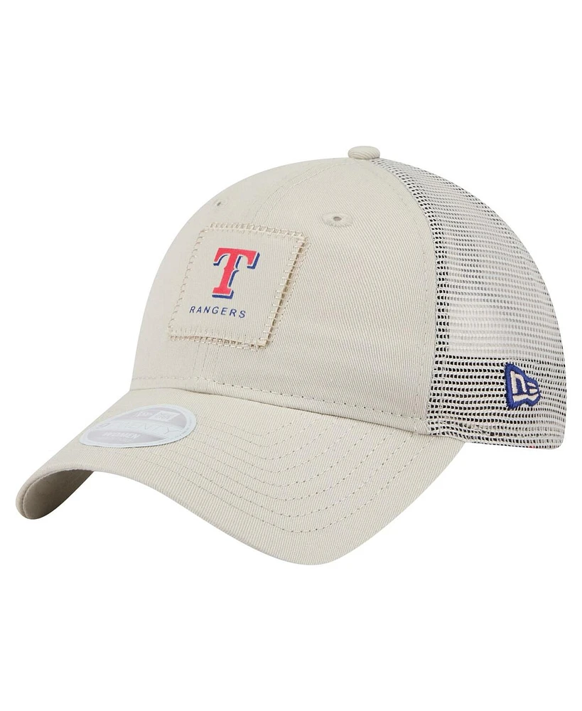 New Era Women's Light Beige Texas Rangers Square Stitch 9TWENTY Adjustable Hat