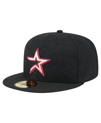 New Era Men's Black Houston Astros Tonal Koi 59FIFTY Fitted Hat