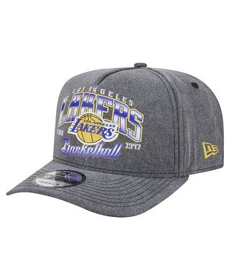 New Era Men's Charcoal Los Angeles Lakers Throwback Washed Pre-Curved 9FIFTY Snapback Hat