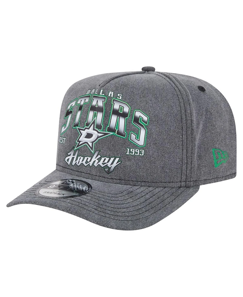 New Era Men's Charcoal Dallas Stars Throwback Washed A-Frame Pre-Curved 9FIFTY Snapback Hat