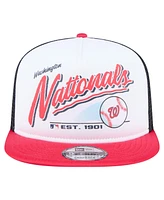New Era Men's White/Red Washington Nationals Retro Script Trucker 9FIFTY Snapback Hat