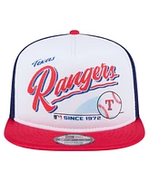 New Era Men's White/Red Texas Rangers Retro Script Trucker 9FIFTY Snapback Hat