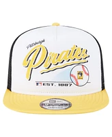 New Era Men's White/Gold Pittsburgh Pirates Retro Script Trucker 9FIFTY Snapback Hat