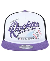 New Era Men's White/Purple Colorado Rockies Retro Script Trucker 9FIFTY Snapback Hat