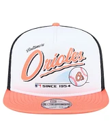 New Era Men's White/Orange Baltimore Orioles Retro Script Trucker 9FIFTY Snapback Hat