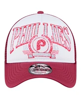 New Era Men's Red Philadelphia Phillies Distressed 9FORTY A-Frame Adjustable Trucker Hat