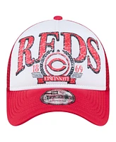 New Era Men's White/Red Cincinnati Reds Distressed 9FORTY A-Frame Adjustable Trucker Hat