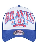 New Era Men's White/Royal Atlanta Braves Trucker A-Frame 9FORTY Adjustable Hat