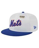 New Era Men's White/Blue York Mets Satin 59FIFTY Fitted Hat
