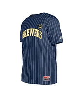 New Era Men's Navy Milwaukee Brewers Throwback Pinstripe T-Shirt