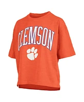 Pressbox Women's Orange Clemson Tigers Nelson Arch Over Logo Waist Length Oversized Slub T-Shirt