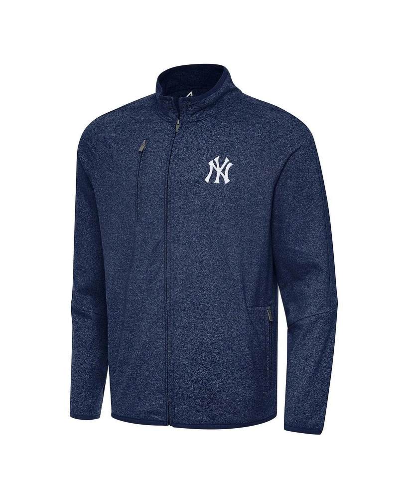 Antigua Men's Heather Navy New York Yankees Hold-Up Tri-Blend Full-Zip Jacket