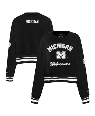 Pro Standard Women's Black Michigan Wolverines Cropped Pullover Sweatshirt