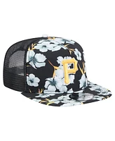 New Era Men's Black Pittsburgh Pirates Adventure Pattern Golfer Trucker Snapback Hat
