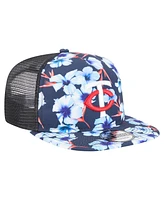 New Era Men's Navy Minnesota Twins Adventure Pattern Golfer Trucker Snapback Hat
