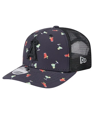 New Era Men's Black Los Angeles Angels Adventure Drinks Pattern 9SEVENTY Stretch-Snap Hat