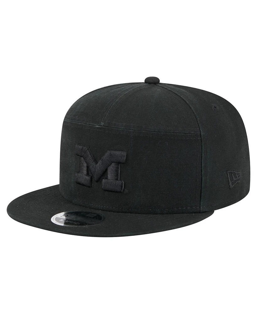 New Era Men's Black Michigan Wolverines Adventure Canvas Split Panel 9FIFTY Snapback Hat