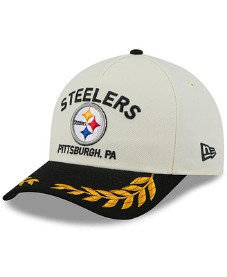 New Era Men's Cream/Black Pittsburgh Steelers 2025 Nfl Draft 9FORTY A-Frame M-Crown Adjustable Hat
