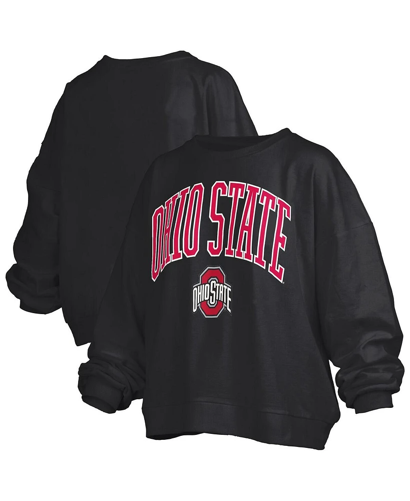Pressbox Women's Black Ohio State Buckeyes Janise Arch Over Logo Waist Length Oversized Pullover Sweatshirt
