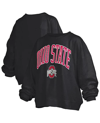 Pressbox Women's Black Ohio State Buckeyes Janise Arch Over Logo Waist Length Oversized Pullover Sweatshirt